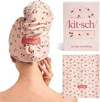 Kitsch XL Microfiber Hair Towel Wrap for Women - Microfiber Towel, Super Absorbent, Quick Dry, Anti-Frizz - for Long and Short Hairs, Turbans for Women, Wet and Curly Hair Wrap - 40x24 Cherry Print