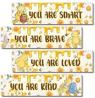 BirtDerr 4PCS Winnie Nursery Decorations-the Pooh Baby Stuff-Vintage Nursery Decor-Winnie Wall Decor Wall Art(Classic)