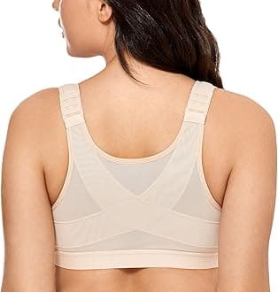DELIMIRAWomen's Full Coverage Front Closure Wire Free Back Support Posture Bra