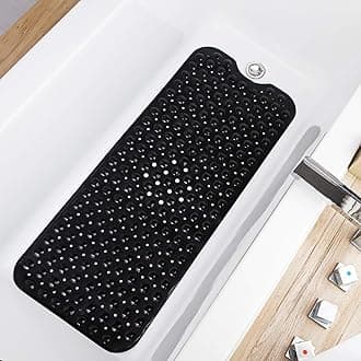 Bathtub Mats for Shower Tub, Extra Long Non-Slip 39 x 16 Inch Bath Mat with Drain Holes and Suction Cups, BathMat for Bathroom with Machine Washable (Opaque Black)
