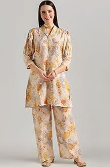 Leriya Fashion Women Cotton Co Ord Set Stylish|Anarkali Kurta Set Printed Kurta & Straight Pant|Festive Indian Traditional Outfit For Functions & Puja|Trendy Travel & Streetwear Look|3/4 Half Sleeve