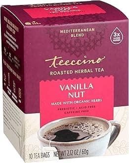 Teeccino Vanilla Nut Herbal Tea - Rich & Roasted Herbal Tea That’s Caffeine Free & Prebiotic for Natural Energy, 10 Tea Bags