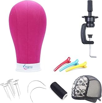EERYA Canvas Block Head 24 Inch Wig Head Set for Wig Making Display Styling Rosy Poly Canvas Block Head with Stand Mannequin Head with Mount Hole Manikin Head Stand (24inch,Rosy)