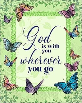 God Is With You – Christian Wall Decor, Abstract Floral & Butterflies Wall Art Print, Inspirational Christian Wall Art Print for Home Decor, Office Decor, & Religious Gifts for Women. Unframed - 8X10