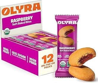 Raspberry Fruit Bars, Prebiotic High Fiber Snack, Organic Snacks, Healthy Snacks for Adults and Kids, Low Sugar, Vegan, Office Breakfast Bars, USDA Certified Organic, Non GMO (Pack of 12)