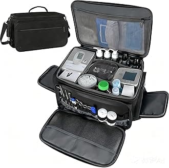 Mancro Medical Bag, Home Health Nurse Bag with Nonslip Bottom, Removable Shoulder Strap, Water-Resistant Empty First Aid Organizer for Medical Student, Therapist, Black