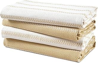 LANE LINEN Kitchen Towels Set - Pack of 4 Cotton Dish Towels for Drying Dishes, 18 x 28 , Kitchen Hand Towels, Absorbent Tea Towels, Dish Towels for Kitchen, Quick Drying Kitchen Towel Set - Light Tan