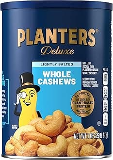 PLANTERS Deluxe Lightly Salted Cashews, Party Snacks, Plant-Based Protein, Quick Snack for Adults, After School Snack, Flavored with Sea Salt, Kosher, 1lb 2.25oz
