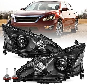 Headlight Assembly Compatible with 2013 2014 2015 Nissan Altima 4-Door Sedan Halogen Replacement 13 14 15 Altima 4Dr Headlamps Black Housing Clear Reflector Driver & Passenger Side