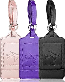 Teskyer Luggage Tags, 3 Pack Premium PU Leather Luggage Tags Privacy Protection Travel Bag Labels Suitcase Tags