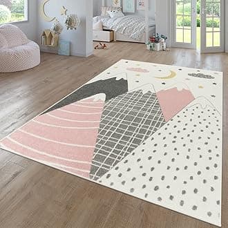 TT Home Nursery Area Rug Kids Rug For Bedroom Girls Boys Modern Rainbow Cloud Rug Animal Motif Colourful, colour:Pink Rose, Size:160x220 cm