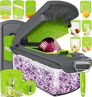 Fullstar Vegetable Chopper, Mandoline Slicer - Cheese Grater, Food Chopper with Container, Kitchen Gadgets, Home Essentials (11-in-1, Gray/Green)