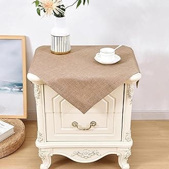 Wolkemer 2 Pack Faux Linen Small Square Tablecloth Heavy Duty Fabric Nightstand Table Cloths 24 x 24 Inch Flaxen Farmhouse Rustic End Table Cover for Dining Bedroom Tabletop Decoration