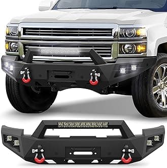 Silverado 1500 Front Bumper for 2014 2015 Chevy Silverado 1500 Pickup, Include Winch Plate, LED Lights and D-rings