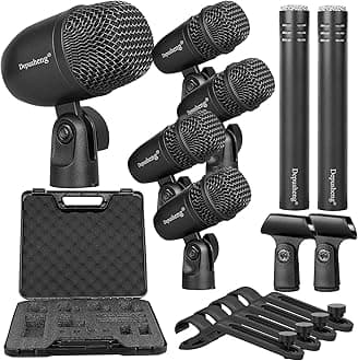 Depusheng7 Piece Wired Drum mic kit with Kick bass mic, Tom/Snare mic and Cymbals Microphone use for Performing and Recording Drummers
