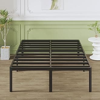 High Metal Bed 160 x 190 cm with Round Legs, 46 cm Height Bed Frame Double Bed with High Metal Slatted Frame, Black