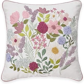 haus & kinder Decorative Embroidered Cushion Cover | Knitted Chambray Front Throw Pillow Cushion Cover for Sofa Living Room | 16inch x 16inch | Medallion