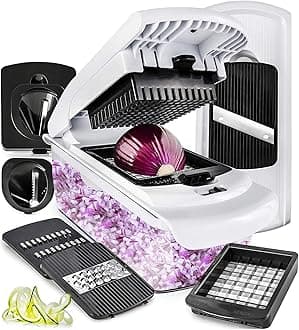 Fullstar Vegetable Chopper & Mandoline Slicer for Kitchen - Food Chopper with Container, Cheese Grater, Home Essentials & Kitchen Gadgets (7-in-1, White/Black)
