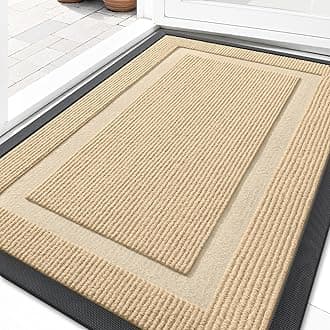 OLANLY Indoor/Outdoor Doormat Waterproof All Season Doormat - Heavy Duty Natural Rubber Doormat - Fade Resistant - Low Profile - Easy Clean - 75x43cm, Beige