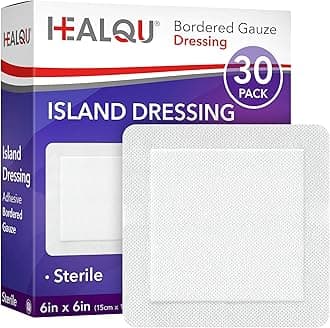 HEALQU Island Dressing - 6"x6", 30 Count - Bordered Gauze Sterile Individually Wrapped Gauze Pads, Water-Resistant, Non-Woven Backing - Soft and Breathable Wound Dressing for First Aid and Medical