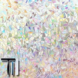 Volcanics Window Privacy Film Static Clings Vinyl 3D Decals, Stickers Rainbow Film for Glass Door Heat Control Anti UV 17.5 x 78.7 Inches