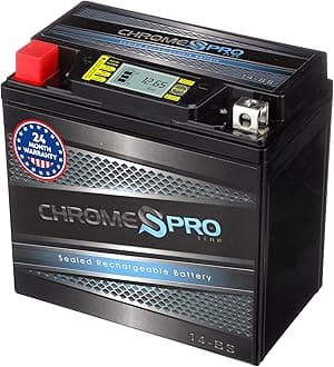 Chrome S Pro iGel YTX14-BS Maintenance-Free, 210CCA, LCD Voltage Display, 12V 16Ah Battery Replacement for ATV, Motorcycle, Jet Skis, Scooter, UTV, and More - Nut and Bolt (T3) Terminal