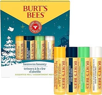 Christmas Gifts, 4 Lip Balm Stocking Stuffers Products, Assorted Mix Set - Classic Beeswax, Vanilla, Cucumber Mint & Coconut and Pear (Pack of 4)