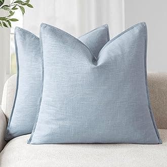 Foindtower Pack of 2, Decorative Linen Soild Throw Pillow Covers Soft Accent Euro Cushion Case Boho Farmhouse Pillowcase for Chair Couch Sofa Bedroom Living Room Home Decor 18 x 18 Inch Sky Blue