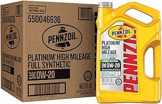 Pennzoil Platinum High Mileage Full Synthetic 0W-20 Motor Oil, 5 Quart (3 Pack)