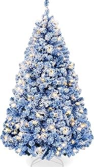 Best Choice Products Pre-Lit Blue Christmas Tree, 4.5ft Artificial Flocked Full Fir Tree, Holiday Decoration w/ 200 Lights, 400 Branch Tips