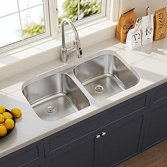 32 Inch Undermount Double Bowl Kitchen Sink 50/50 Stainless Steel 18 Gauge Commercial Grade Satin Finish Sinks 32" x 18" x 9"