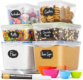 Chef's Path Chef s Large Food Storage Containers - Great for Flour, Sugar, Baking Supplies - BEST Airtight Kitchen & Pantry Bulk Food Storage - BPA Free - 6 PC Set & 8 FREE Chalkboard Labels & Pen