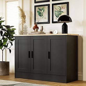 Anystyle Black 3 Door Buffet Cabinet, Coffee Bar Cabinet with Adjustable Shelf, Kitchen Buffet Sideboard for Living Room, Kitchen