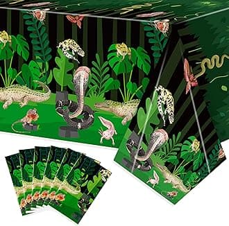 6Pack Reptile Swamp Party Tablecloth Disposable Wildlife Lizard Snake Rectangle Tablecover Alligator Turtle Jungle Animal Plastic Table Cloth Decoration for Reptile Birthday Supply 54” x 108”