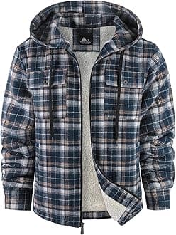 SCODI Men's Flannel Shirt Jacket Fleece Sherpa Lined Plaid Jackets Coat Full Zip Up Hoodie Winter Outwear