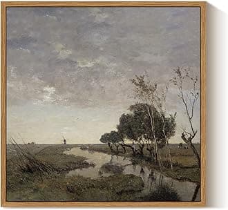 ARPEOTCY Framed Canvas Wall Art, 12×12 Inch, Natural Scenery Vintage Square Wall Decor for Living Room, Vintage Painting for Bedroom, Framed Art Prints, for Office