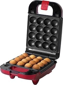 Giles & Posner EK4943G 3 In 1 Compact Mini Treat Maker - Make Delicious Doughnuts, Cake Pops & Waffles, Party Treat Waffle & Cake Maker, Easy Clean Non-Stick Removable Plates, Cool Touch, 650W, Red