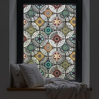 DKTIE Boho Chic Window Privacy Film with Installation Tools - Soften Light, Reduce UV Rays, Decorative Stained Glass Window Tinting Film for Home, Window Clings, 17.7 x 118.1 Inch