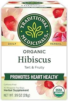Organic Hibiscus Tea | 16 Tea Bags | Tart & Fruity | Promotes Overall Health | USDA Organic | Caffeine Free