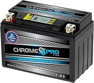 Chrome S Pro iGel YTX9-BS Battery – 120 CCA, Gel Electrolyte, LCD Display, 12V 8Ah – Fits ATV, Motorcycle, Scooter, Jet Ski, Dirt Bike, UTV, Snowmobile & More – T3 Nut & Bolt Terminal