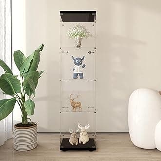 Frameless Glass Display Cabinet, Curio Cabinet with Lock and Glass Door, Floor Standing Showcase Display Shelf for Collectibles, Legos, Figures, Plants