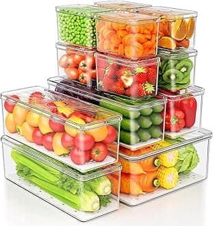 13 Pack Fridge Organizers Bins and Storage, PBA Free Refrigerator Organizer with Lids, Stackable Food Storage Bins for Kitchen, Countertops, Cabinets, Fridge, Drinks, Fruits, Vegetable