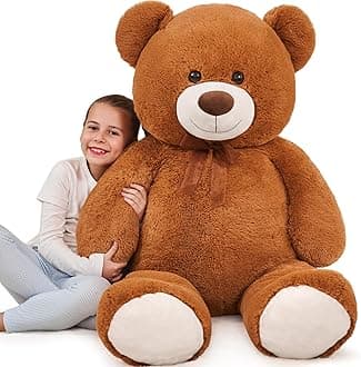 Tezituor Giant Teddy Bear Stuffed Animal 51in, Big Stuffed Bear Plush for Baby Shower, Soft Life Size Teddy Bear Gift for Kids, Girlfriend on Birthday, Valentine, Christmas（Brown）