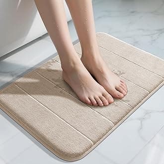 Memory Foam Bath Mat, Super Soft Absorbent Bathroom Rug Non Slip, Quick Dry, Machine Washable Floor Carpet for Tub Shower, Home Decor Accessories, 24x17, Beige