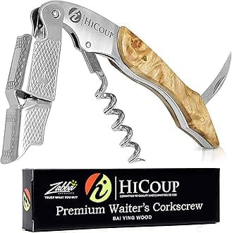 Professional Waiter’s Corkscrew by HiCoup – Bai Ying Wood Handle All-in-one Corkscrew, Bottle Opener and Foil Cutter, The Favored Choice of Sommeliers, Waiters and Bartenders Around The World