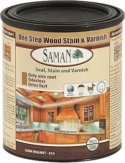 SamaN Interior One Step Wood Seal, Stain and Varnish – Oil Based Odorless Dye - Protection for Furniture and Fine Wood (Dark Walnut SAM-314, 32 oz)