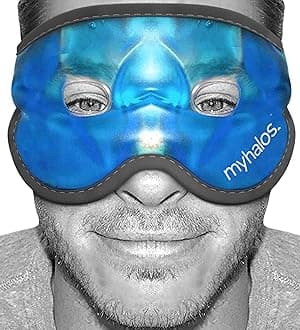 – MyHalos Gel Eye Mask - Reusable Cooling Eye Mask with Adjustable Straps - Cold Mask for Puffy Eyes, Dark Circles and Hangovers - Eyes Ice Pack Compress for Sinus, Headaches & Puffiness, Blue (1-Pack)