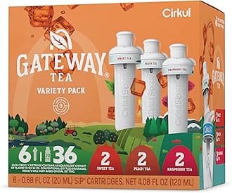 Cirkul Gateway Tea Caffeine Flavor Water Variety Pack, Makes 36 Drinks, No Sugar, Zero Calorie Drink Mix, (2 Sweet, 2 Peach, 2 Raspberry)