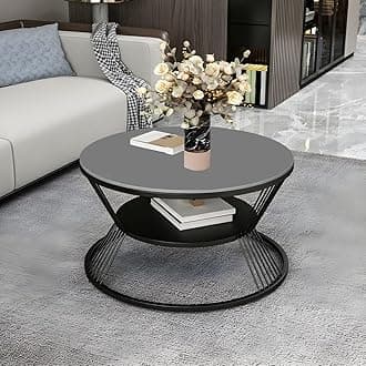 DDS Dream Decor Shoppee Coffee Table Two Tier Sofa Side Table Round Coffee Table Metal Frame Center Table Tea Table Coffee Table for Center Room Dining Home & Living Room Decor (Grey Black)