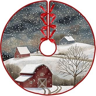 Christmas House On The Mountain Christmas Tree Skirt 48 Inch by Leo Walker, Christmas Ribbon Holly Winter Holiday Tree Mat Decoration